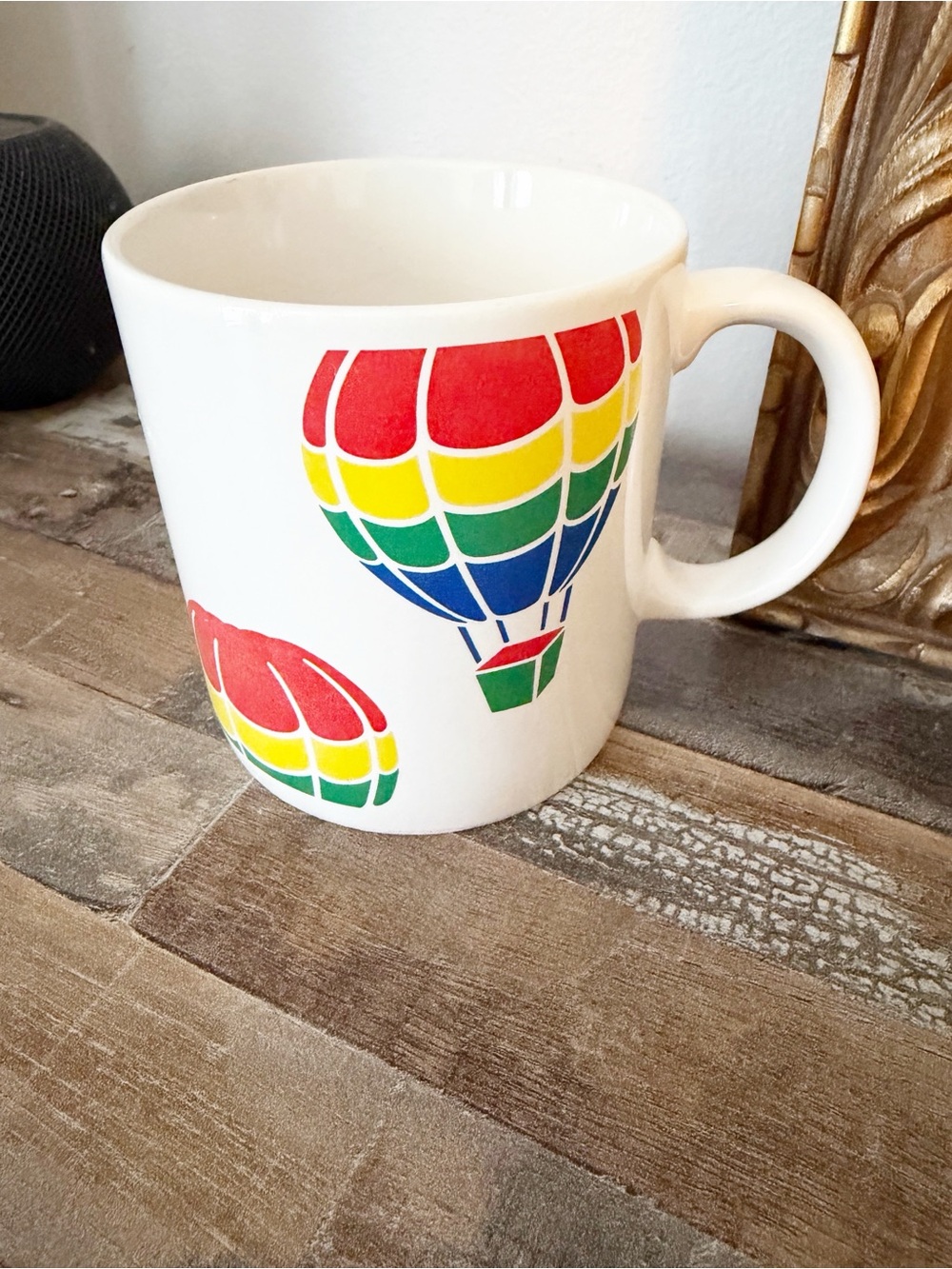 Vintage 1980s FTD rainbow hot air balloon ceramic coffee mug / tea mug